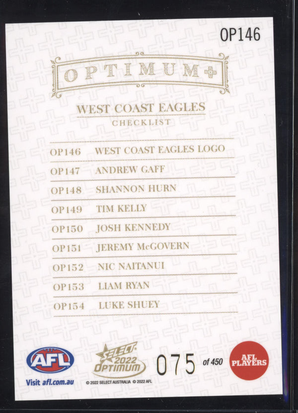 West Coast Eagles 2022 Select Optimum OP146 Team Logo Optimum Plus 75/450