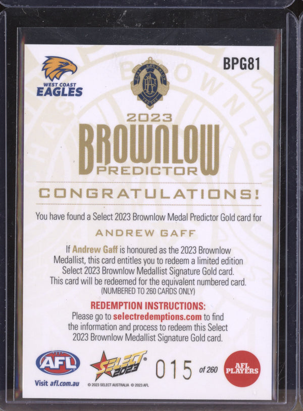 Andrew Gaff 2023 Select Footy Stars BPG81 Brownlow Predictor Gold 15/260