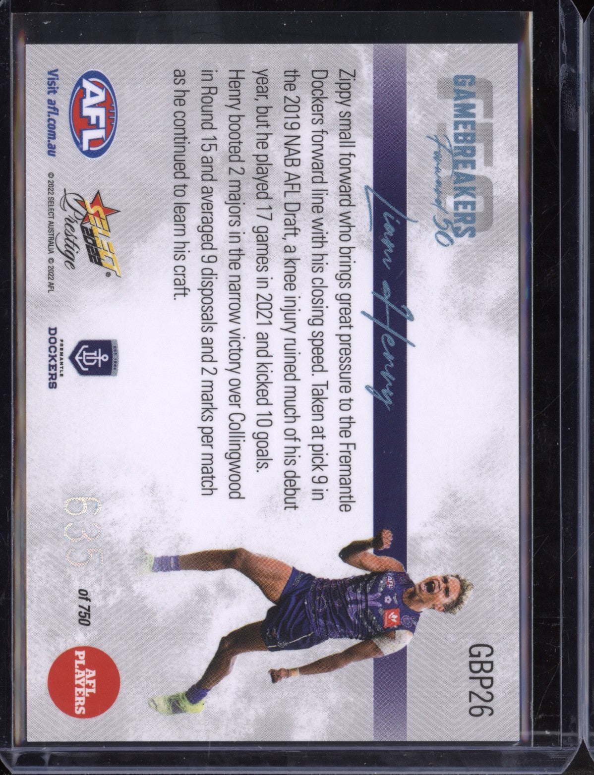 Liam Henry 2022 Select Prestige  Gamebreakers 635/750