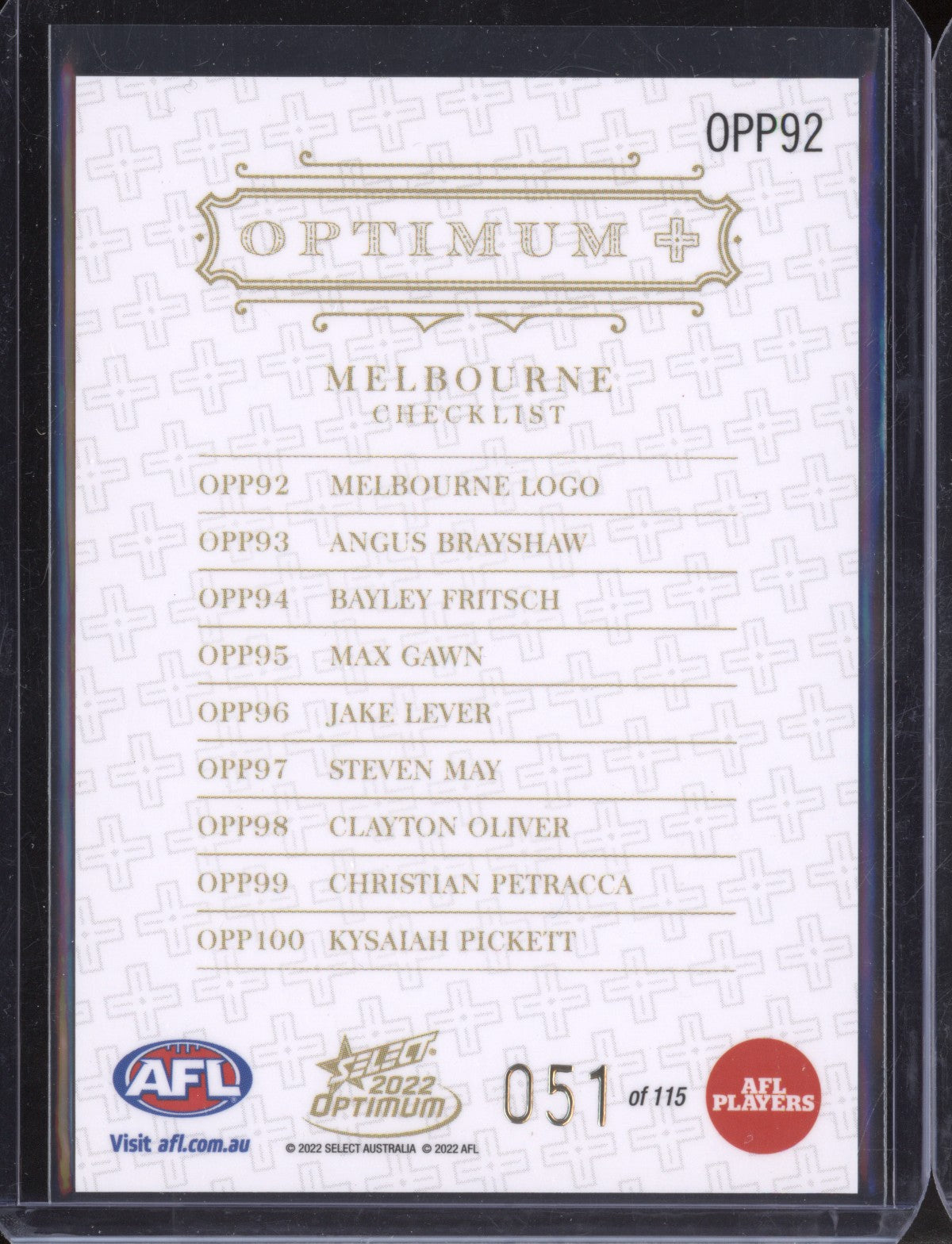 Melbourne 2022 Select Optimum OPP92 Team Logo Optimum Plus Parallel 51/115