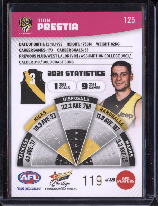 Dion Prestia 2022 Select Footy Stars Prestige Pink  119/325