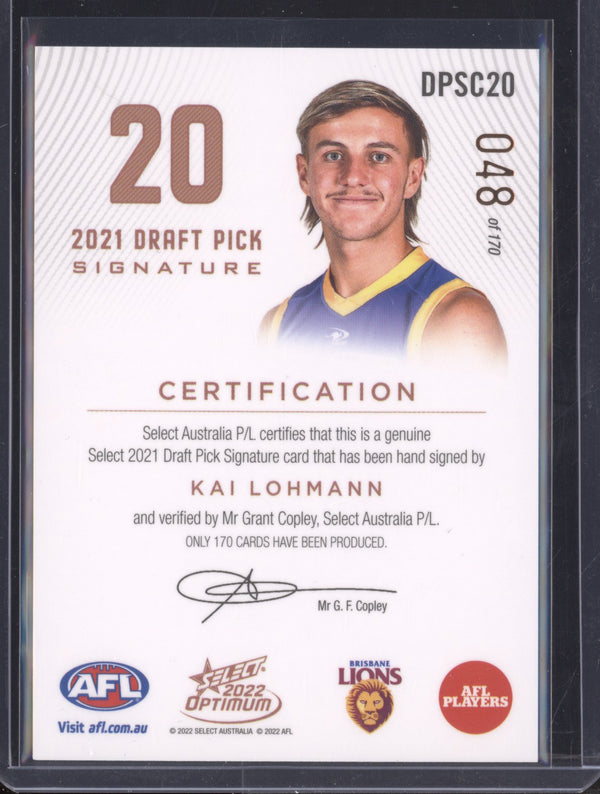 Kai Lohmann 2022 Select Optimum DPSC20 Draft Pick Signature Copper RC 48/170