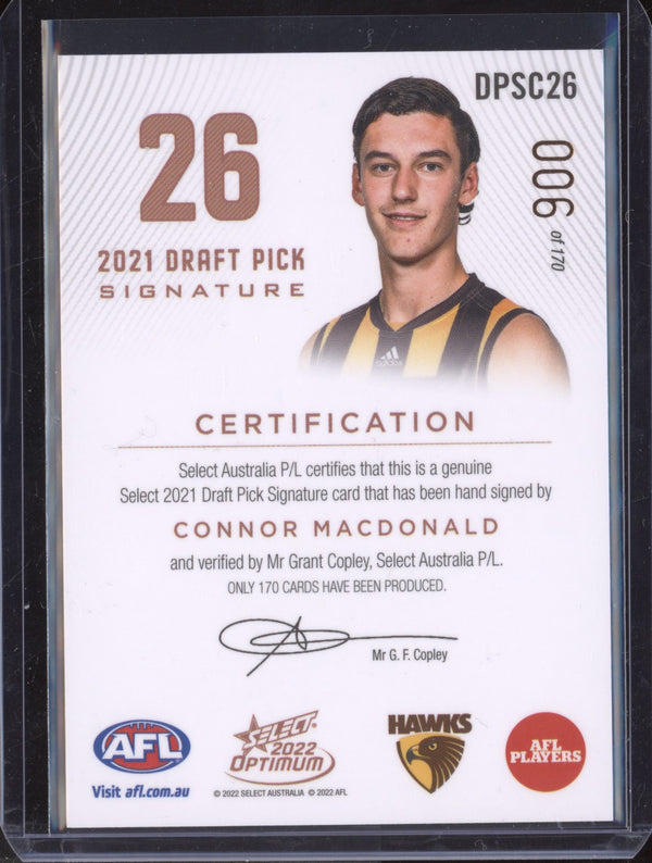 Connor Macdonald 2022 Select Optimum DPSC26 Draft Pick Signature Copper - Low RC 006/170