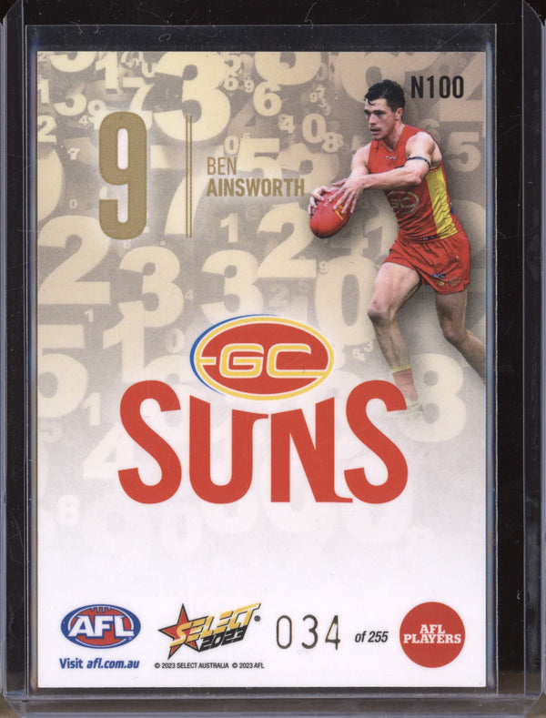 Ben Ainsworth 2023 Select Footy Stars N100 Numbers Gold 34/255