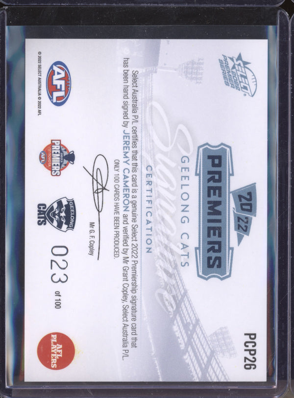 Jeremy Cameron 2022 Select Premier Series PCP26 Signature 23/100