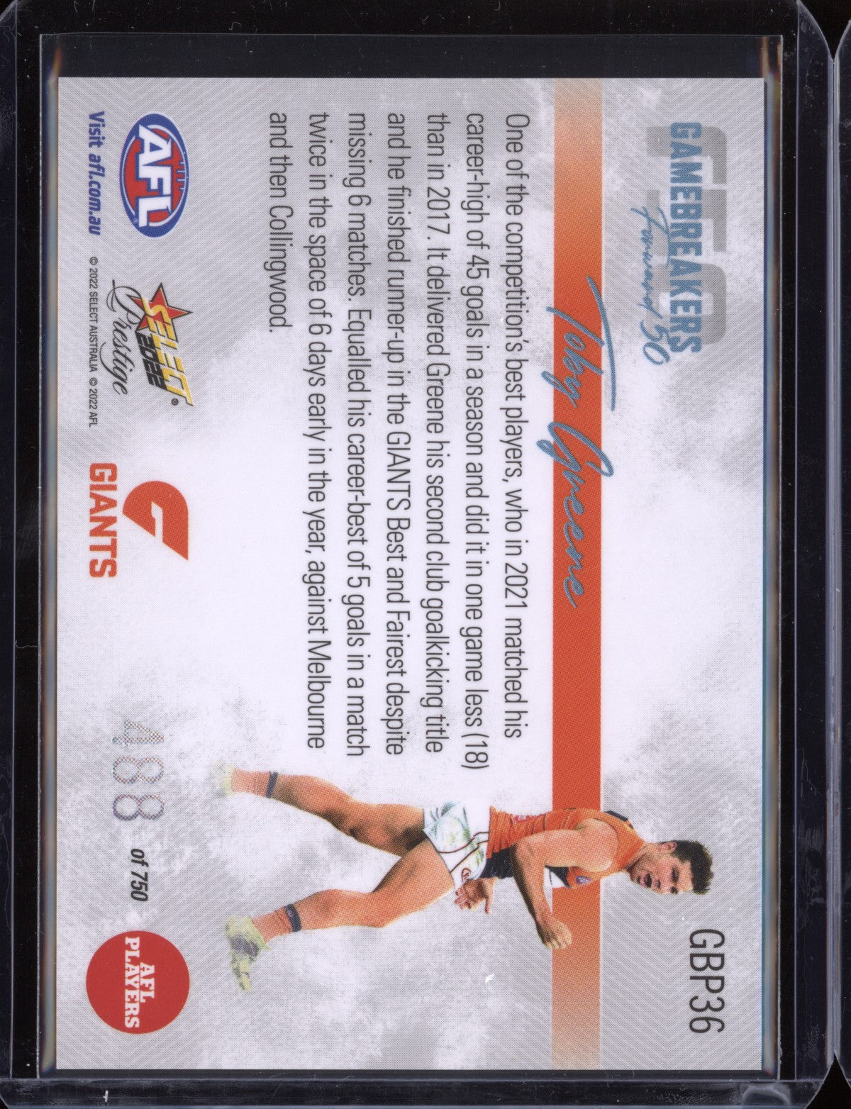 Toby Greene 2022 Select Prestige  Gamebreakers 488/750