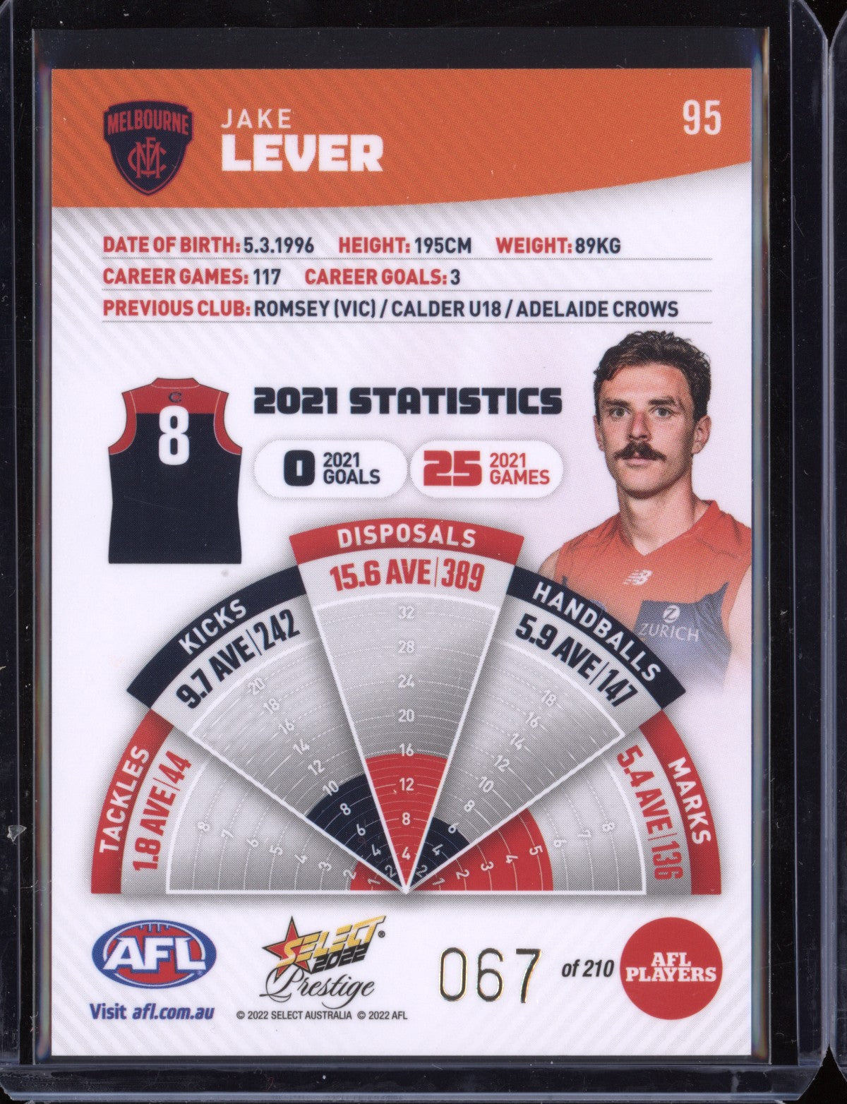 Jake Lever 2022 Select Footy Stars Prestige Orange 67/210