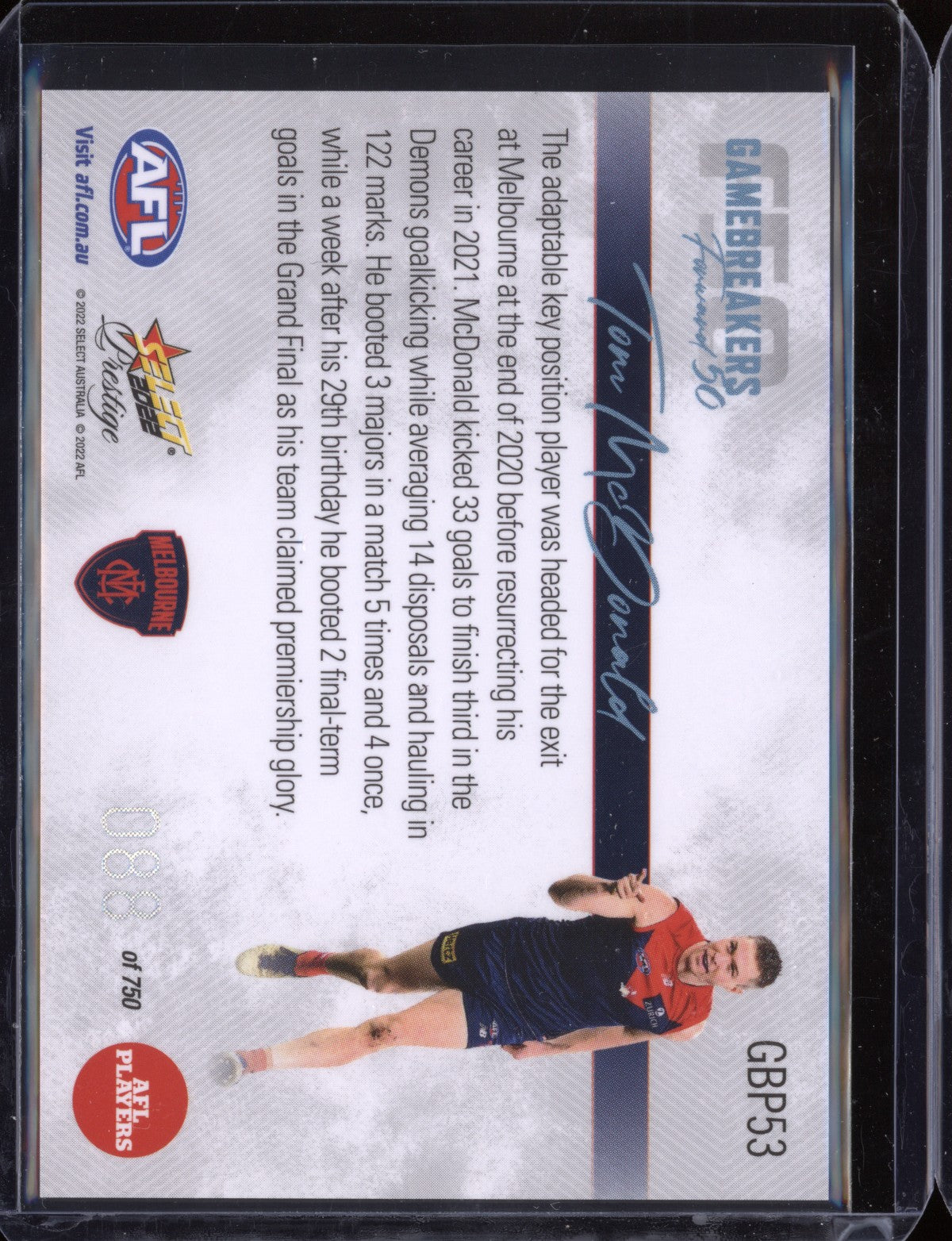 Tom Mcdonald 2022 Select Prestige  Gamebreakers 88/750