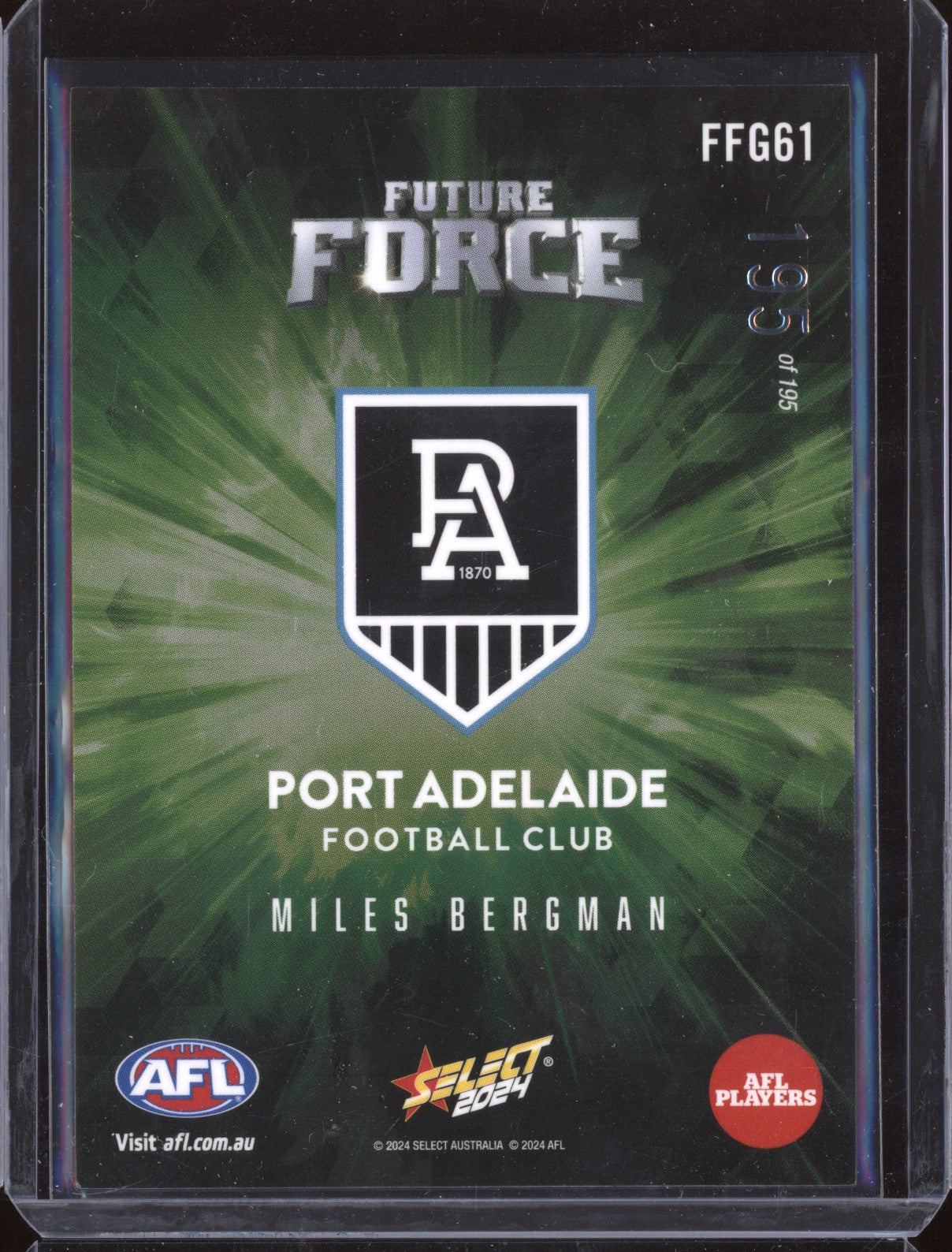 Miles Bergman 2024 Select Footy Stars FFG61 Future Force Green 195/199