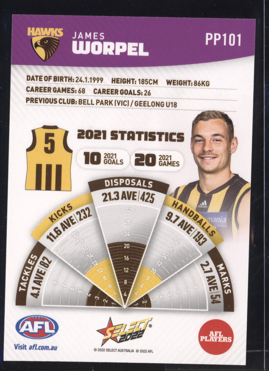 James Worpel 2022 Select Footy Stars Common Card - Purple