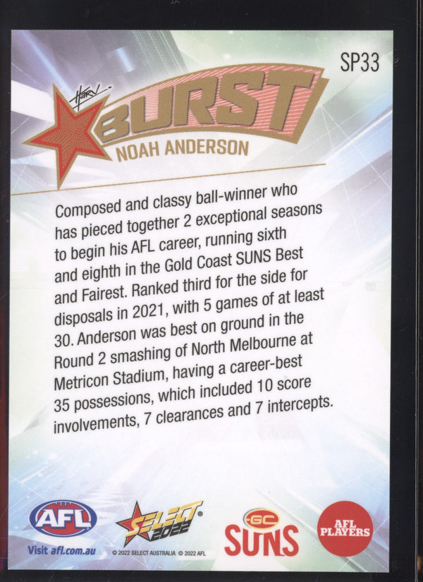 Noah Anderson 2022 AFL- Select Footy Stars Starburst Paint