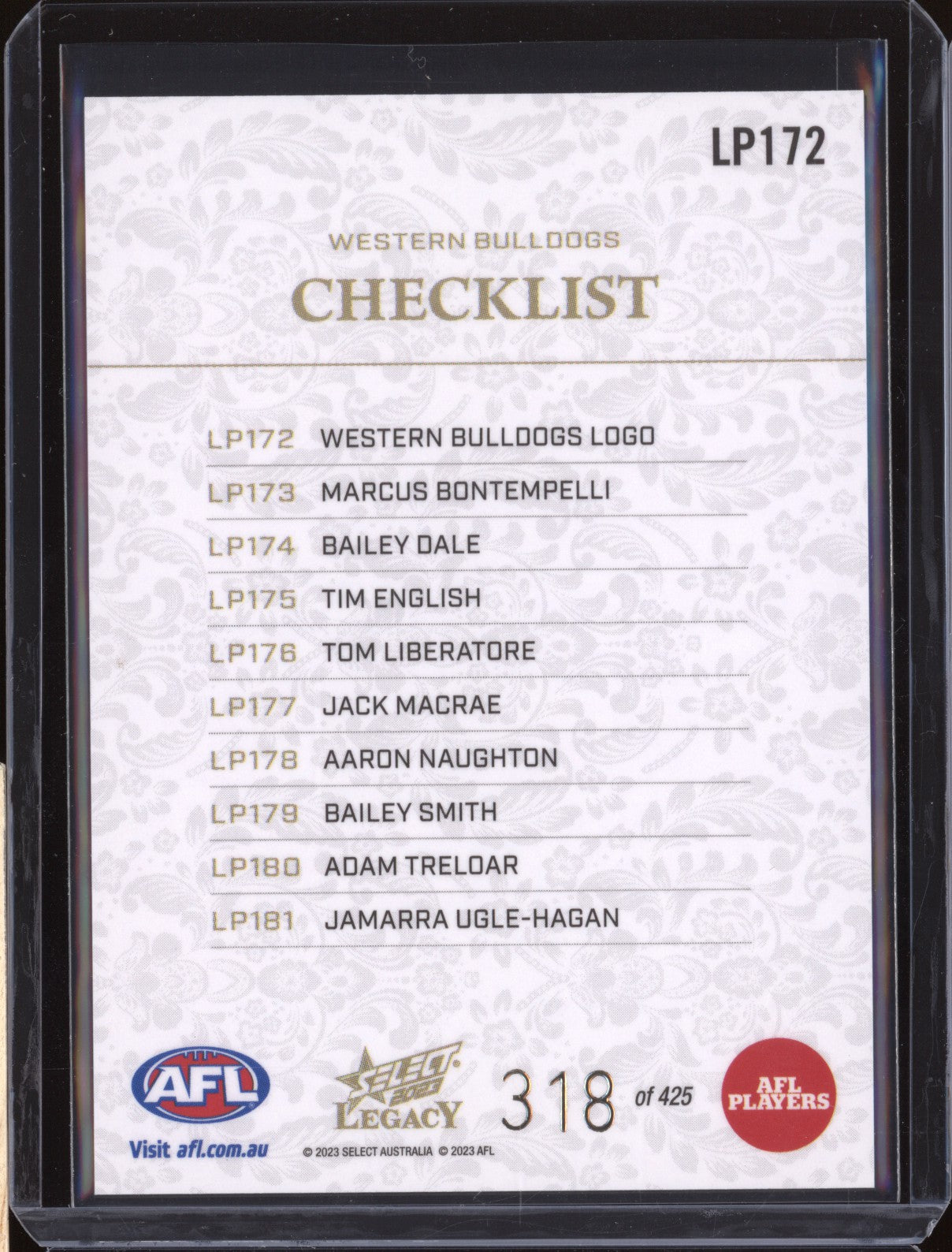 Western Bulldogs Logo Checklist 2023 Select Legacy AFL LP172 Legacy Plus 318/425