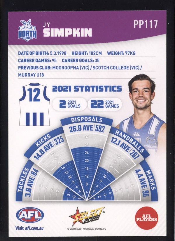 Jy Simpkin 2022 Select Footy Stars Common Card - Purple