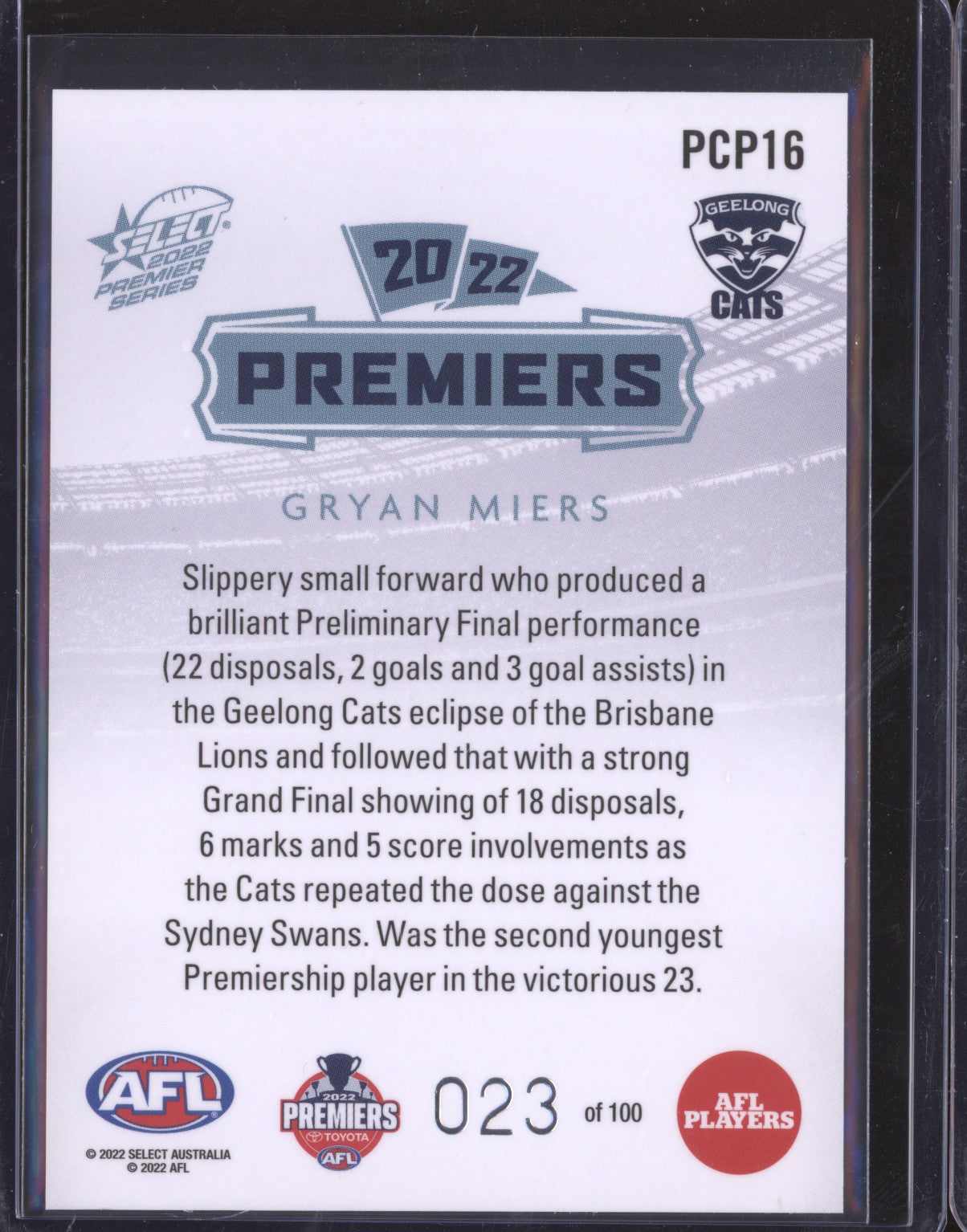 Gryan Miers 2022 Select Premier Series PCP16 23/100