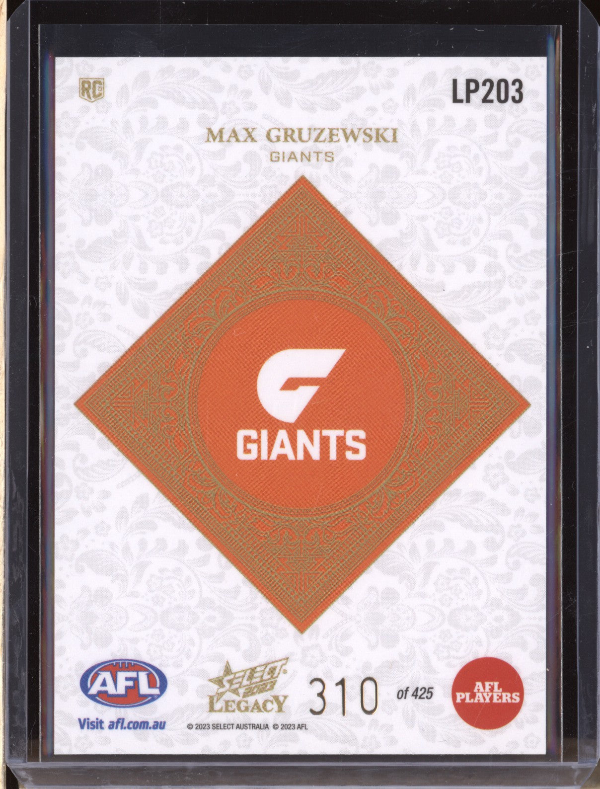 Max Gruzewski 2023 Select Legacy AFL LP203 Legacy Plus RC 310/425