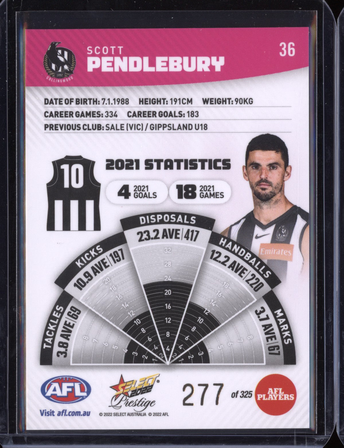 Scott Pendlebury 2022 Select Prestige  Pink Parallel 277/325