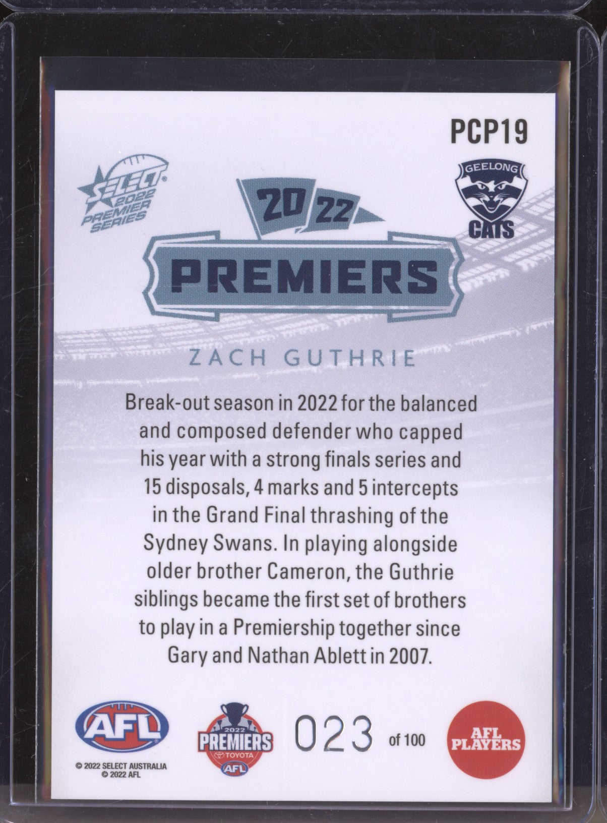 Zach Guthrie 2022 Select Premier Series PCP19 23/100