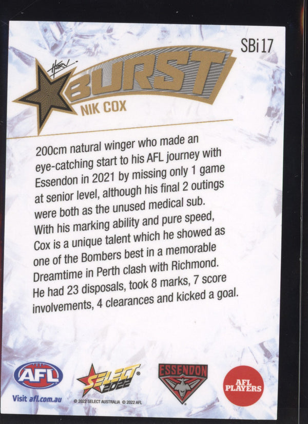 Nik Cox 2022 AFL - Select Footy Stars Starburst Ice