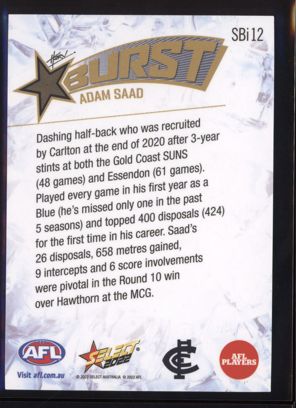 Adam Saad 2022 AFL - Select Footy Stars Starburst Ice