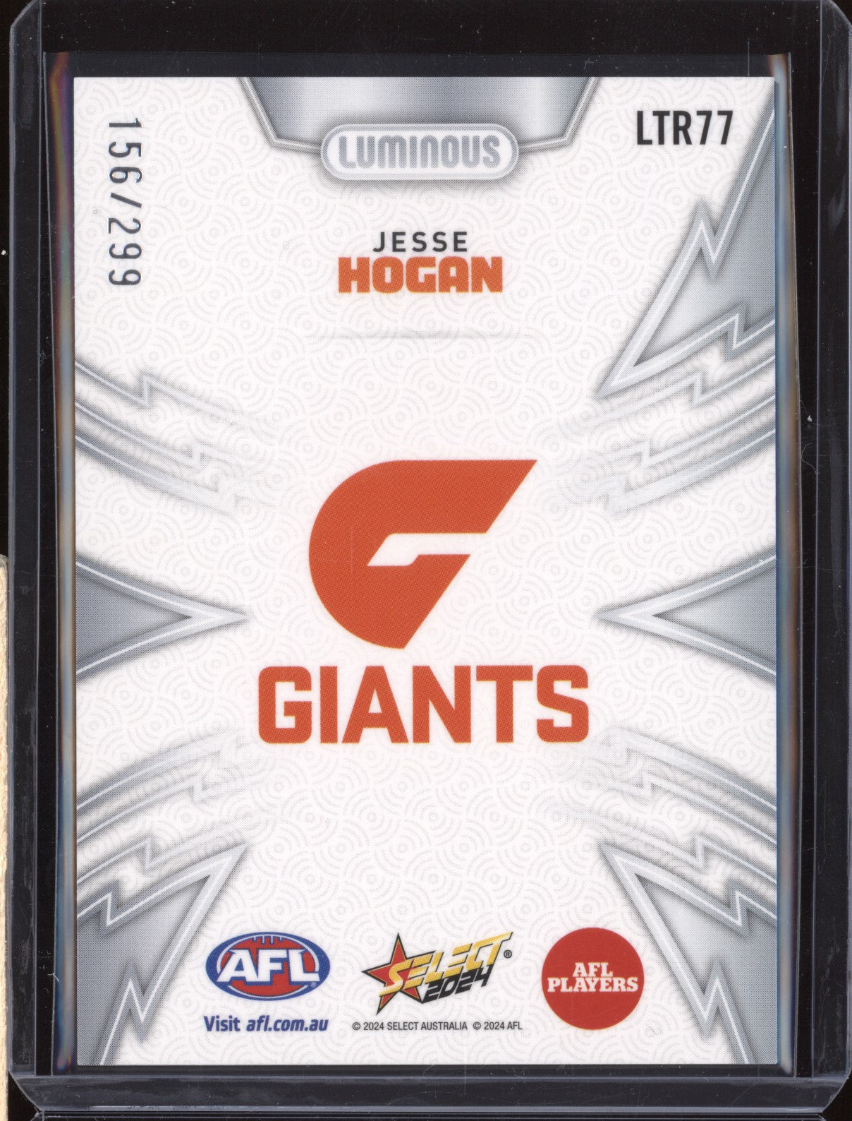 Jesse Hogan 2024 Select Footy Stars LTR77 Luminous Thunderbolt 156/299