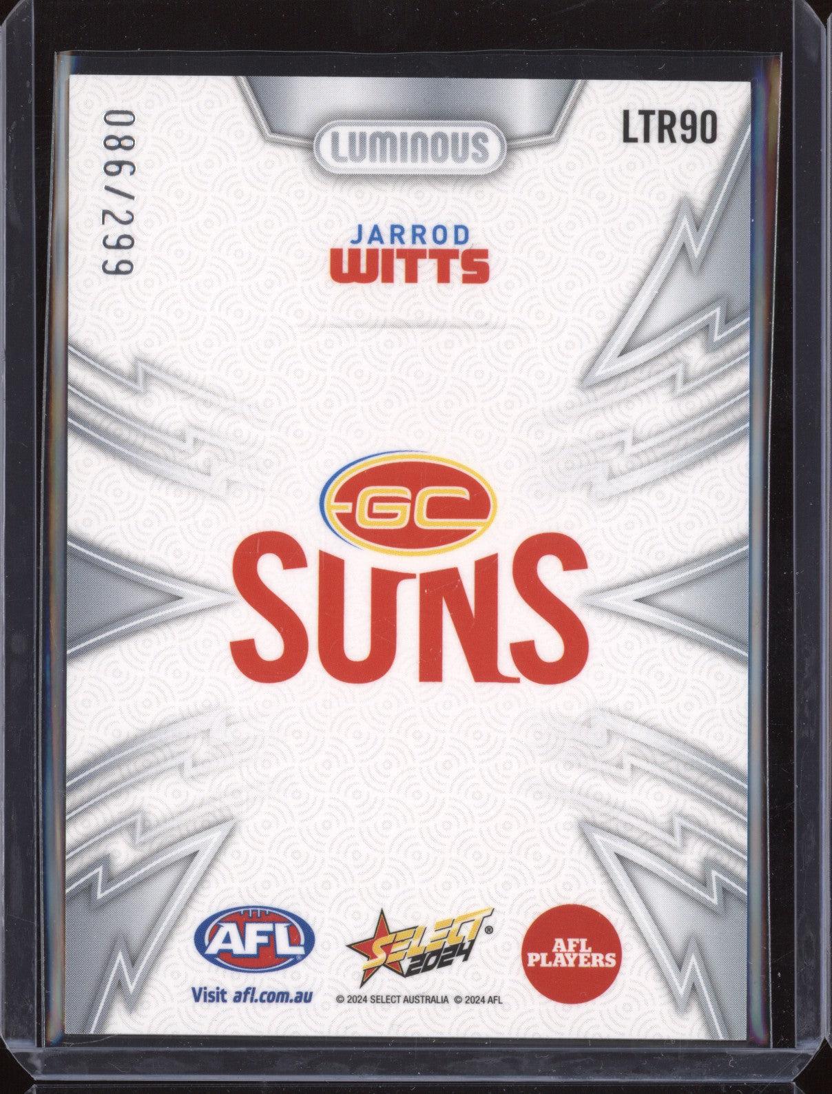 Jarrod Witts 2024 Select Footy Stars LTR90 Luminous Thunderbolt 86/299