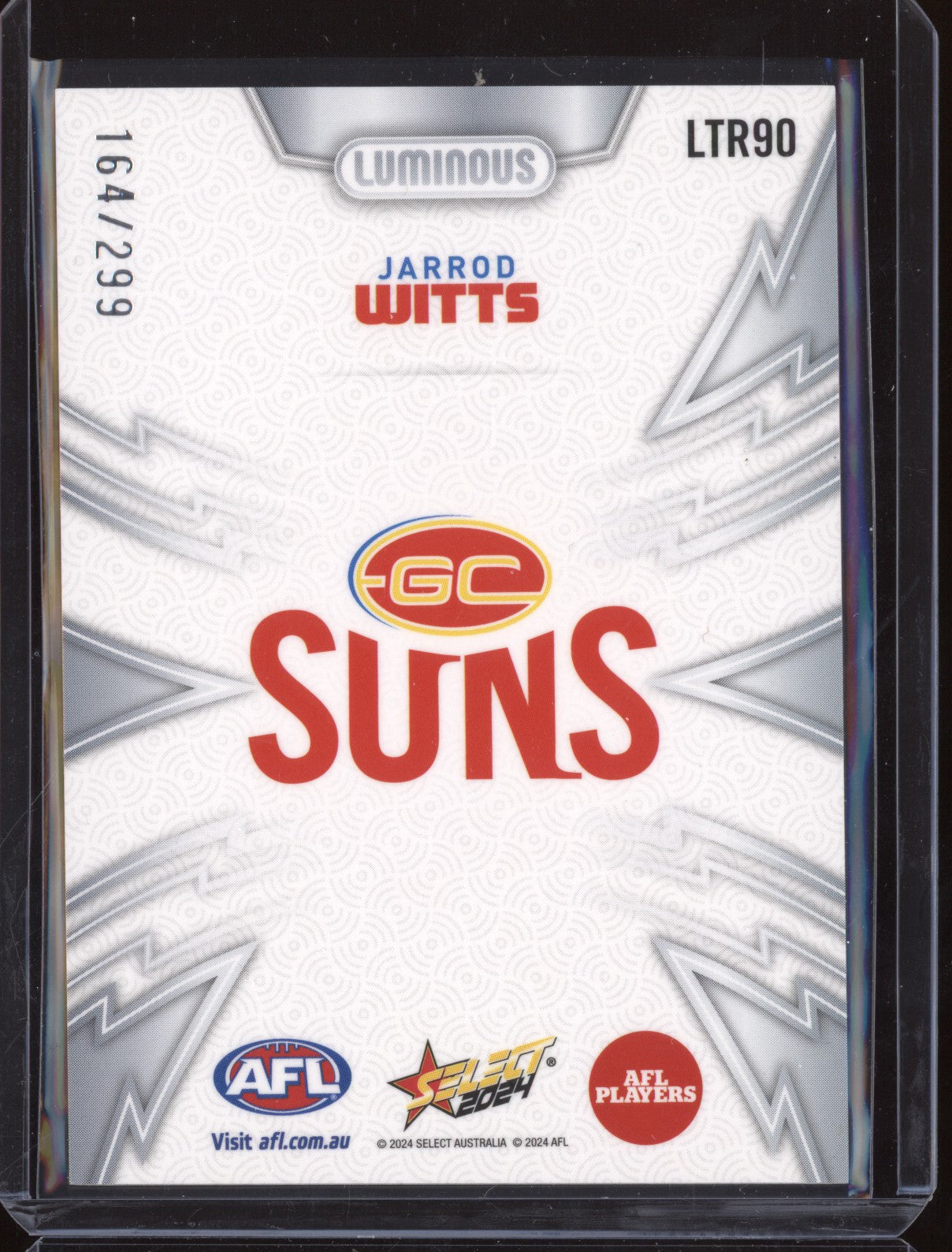 Jarrod Witts 2024 Select Footy Stars LTR90 Luminous Thunderbolt 164/299