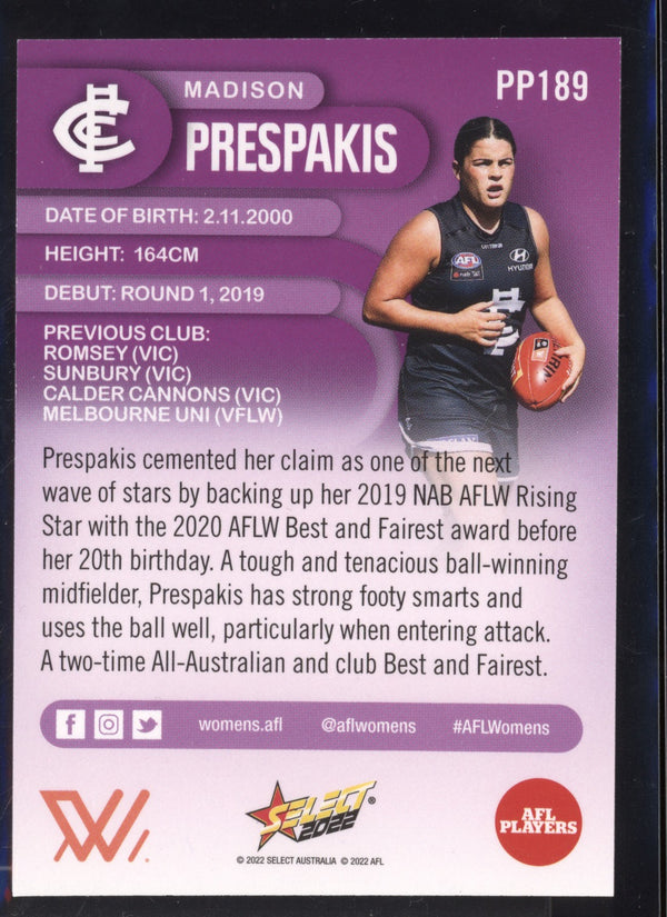 Madison Prespakis 2022 Select Footy Stars Common Card - Purple