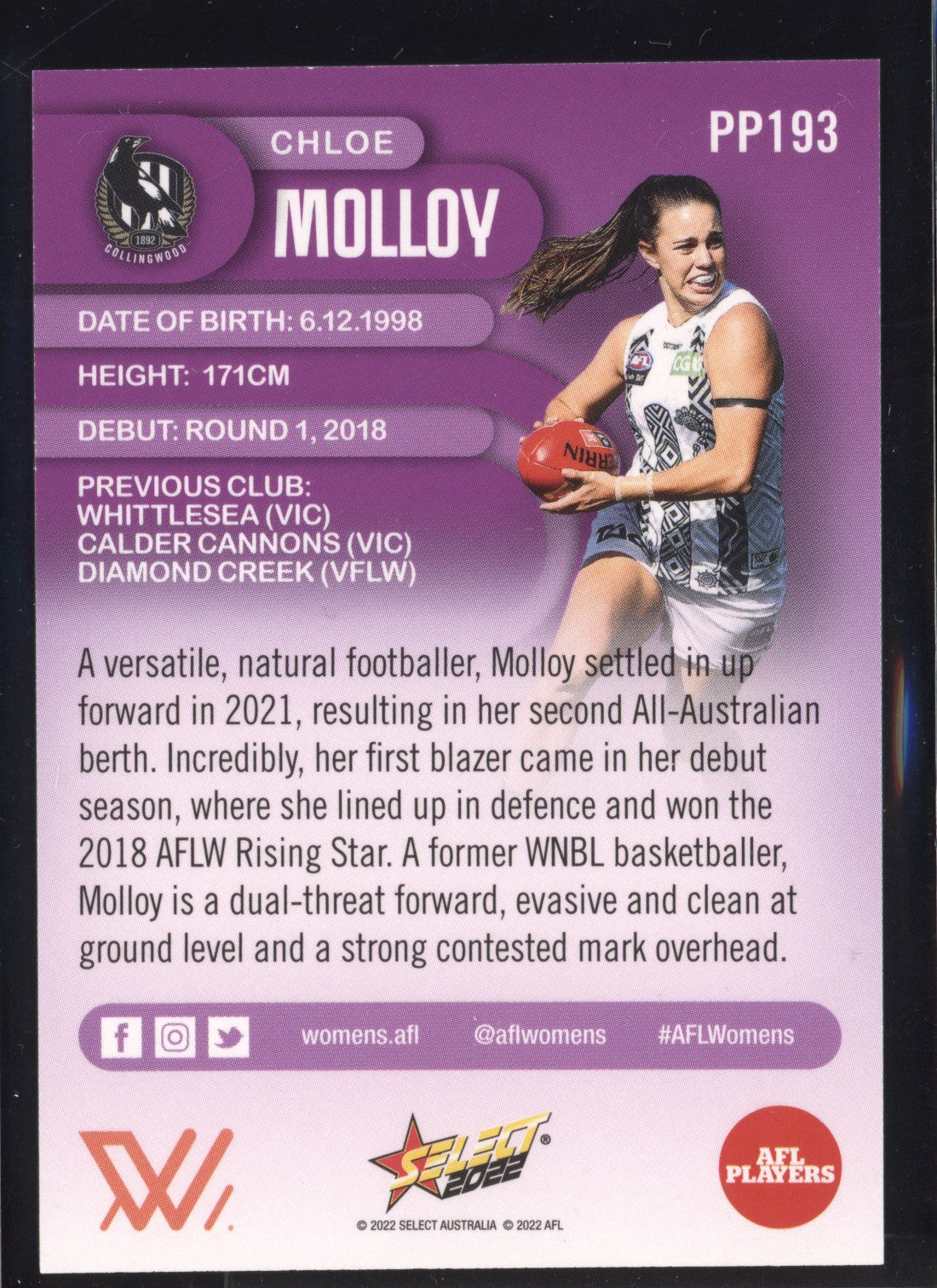 Chloe Molloy 2022 Select Footy Stars Common Card - Purple