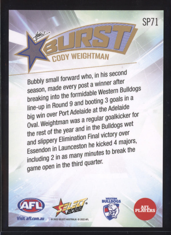 Cody Weightman 2022 AFL- Select Footy Stars Starburst Paint