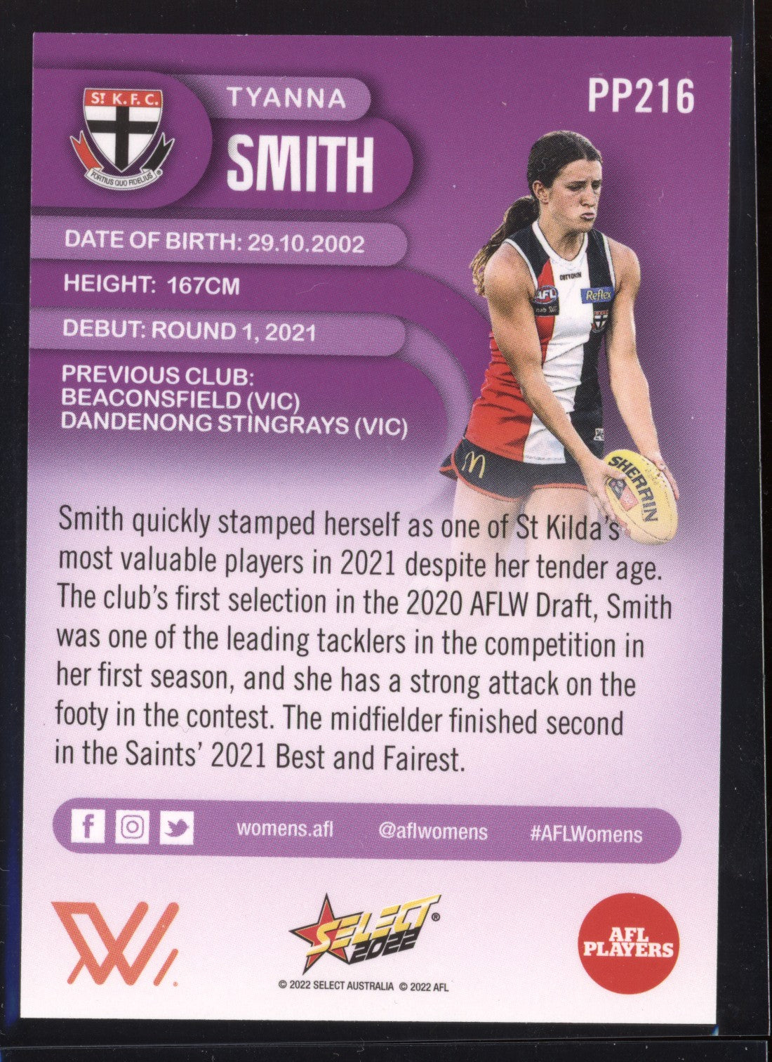 Tyanna Smith 2022 Select Footy Stars Common Card - Purple