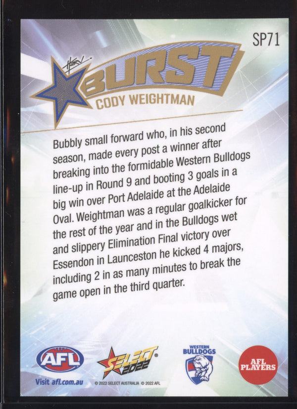 Cody Weightman 2022 AFL- Select Footy Stars Starburst Paint