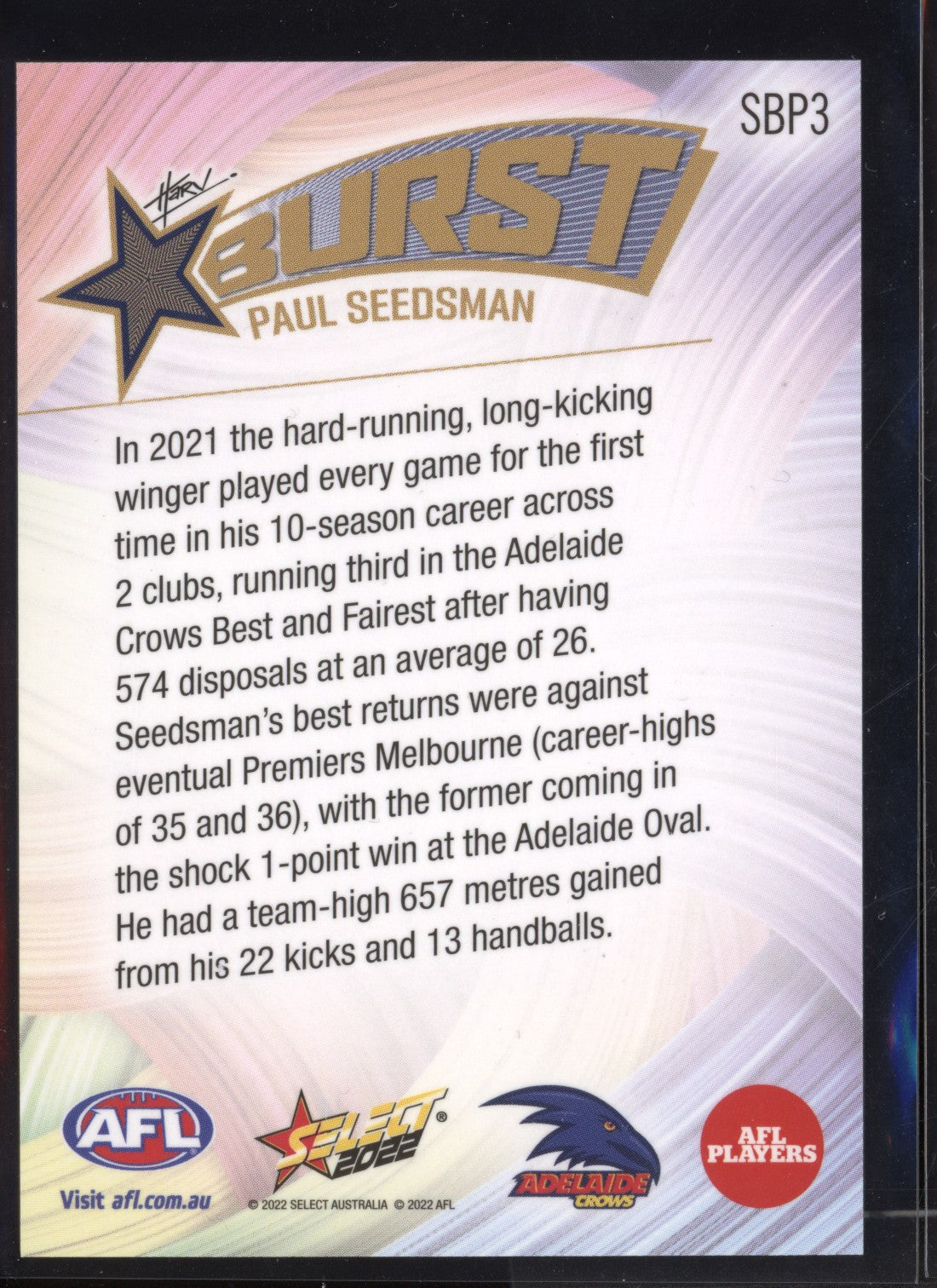 Paul Seedsman 2022 Select Footy Stars Starburst Paint