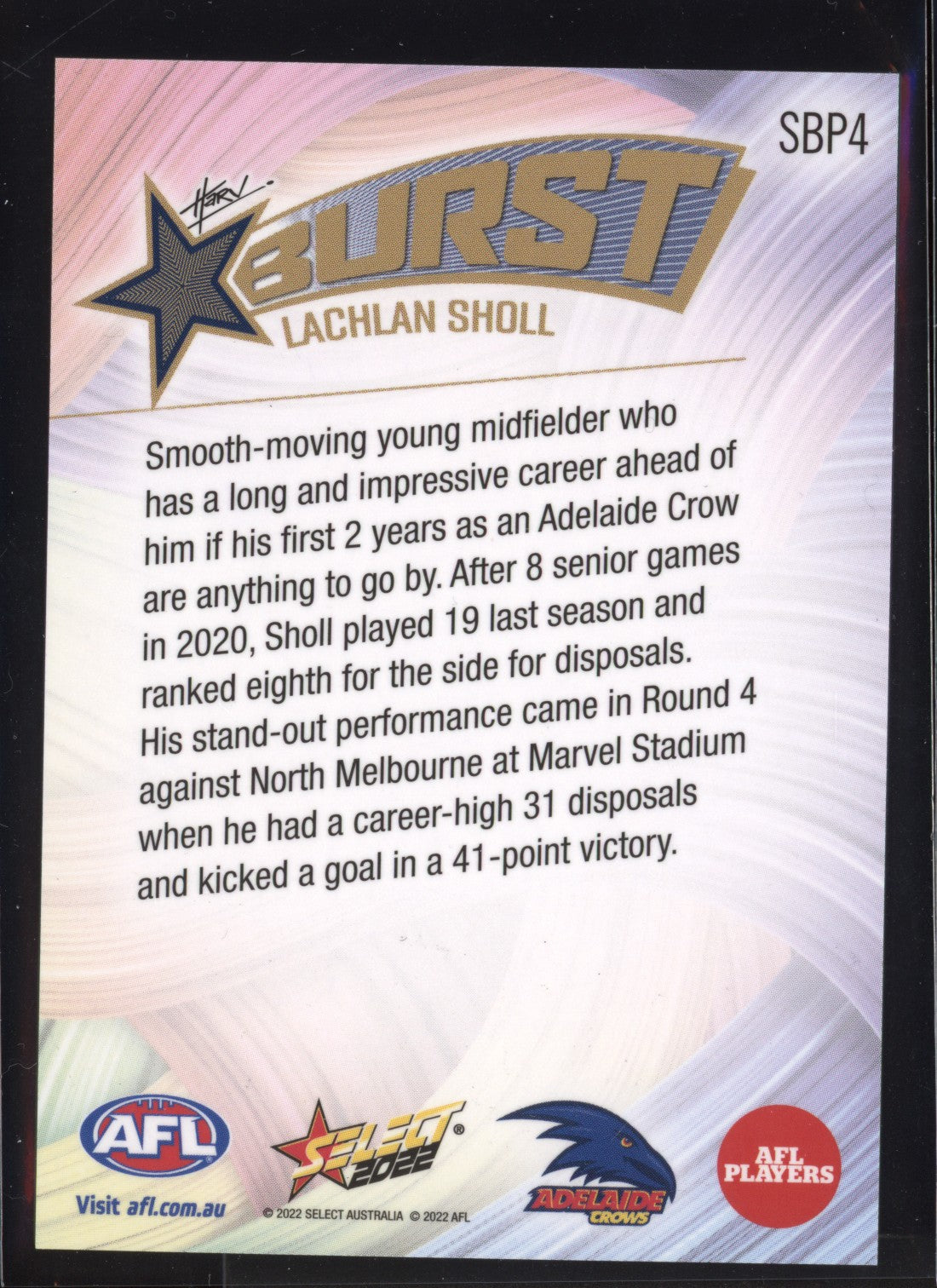 Lachlan Sholl 2022 Select Footy Stars Starburst Paint