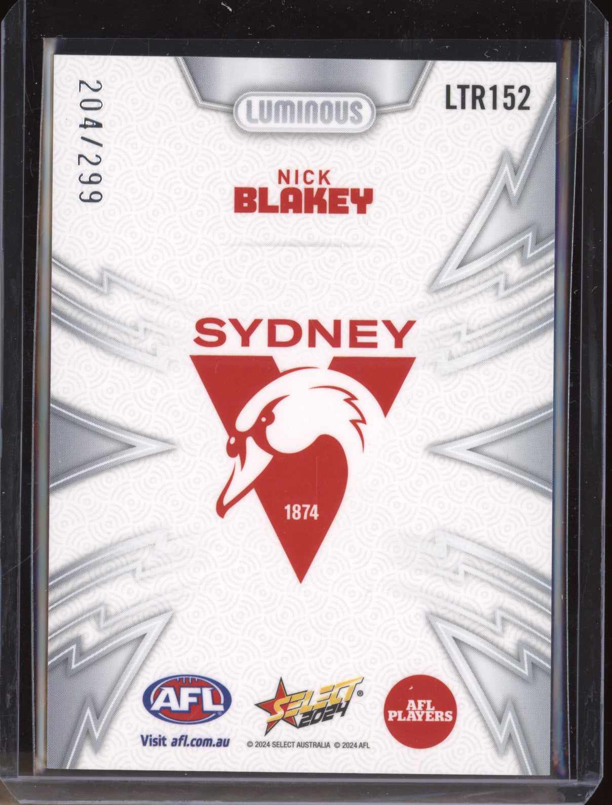 Nick Blakey 2024 Select Footy Stars LTR152 Luminous Thunderbolt 204/299