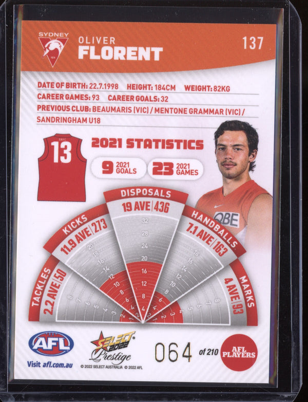 Oliver Florent 2022 Select Prestige  Orange Parallel 64/210