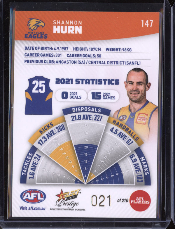 Shannon Hurn 2022 Select Prestige  Orange Parallel 21/210