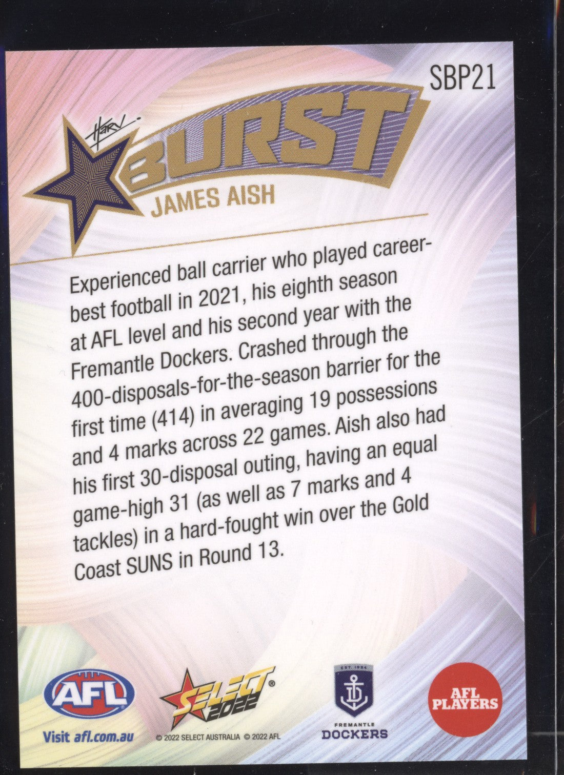 James Aish 2022 Select Footy Stars Starburst Paint