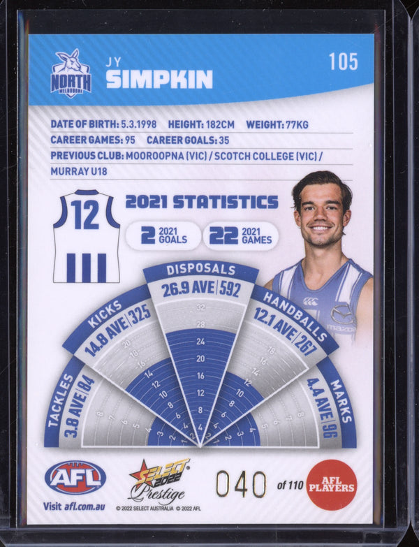 Jy Simpkin 2022 Select Prestige  Blue Parallel 40/110