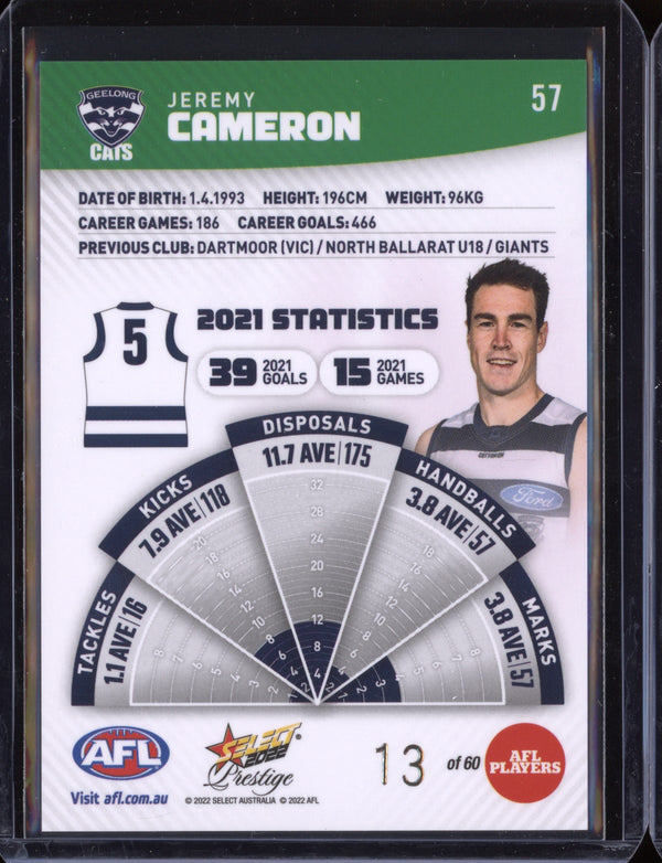 Jeremy Cameron 2022 Select Prestige  Green Parallel 13/60