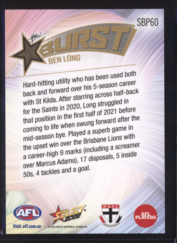 Ben Long 2022 AFL- Select Footy Stars Starburst Paint