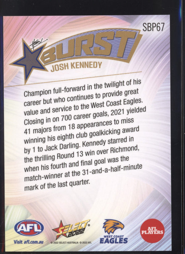 Josh Kennedy 2022 AFL- Select Footy Stars Starburst Paint