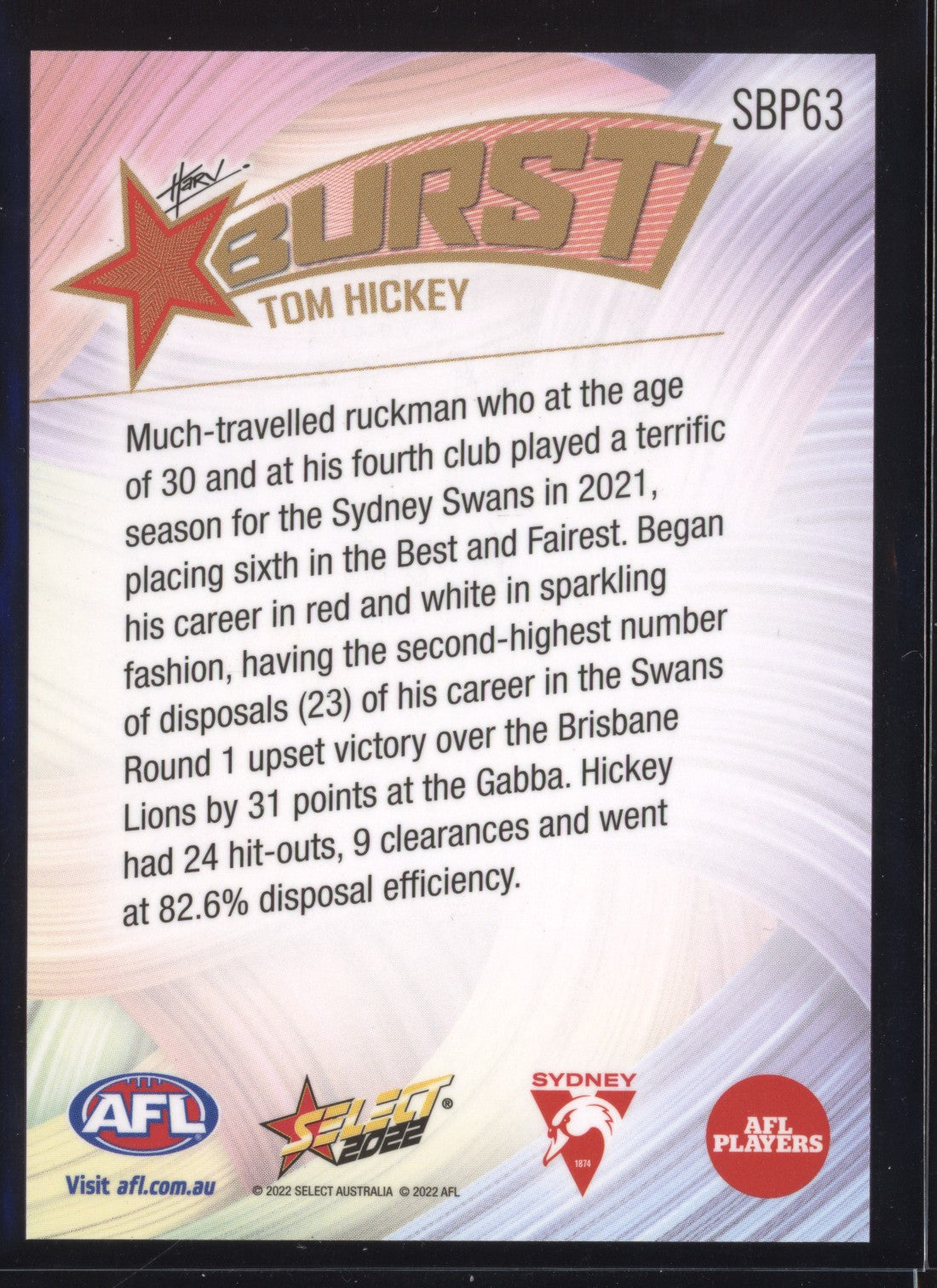 Tom Hickey 2022 Select Footy Stars Starburst Paint