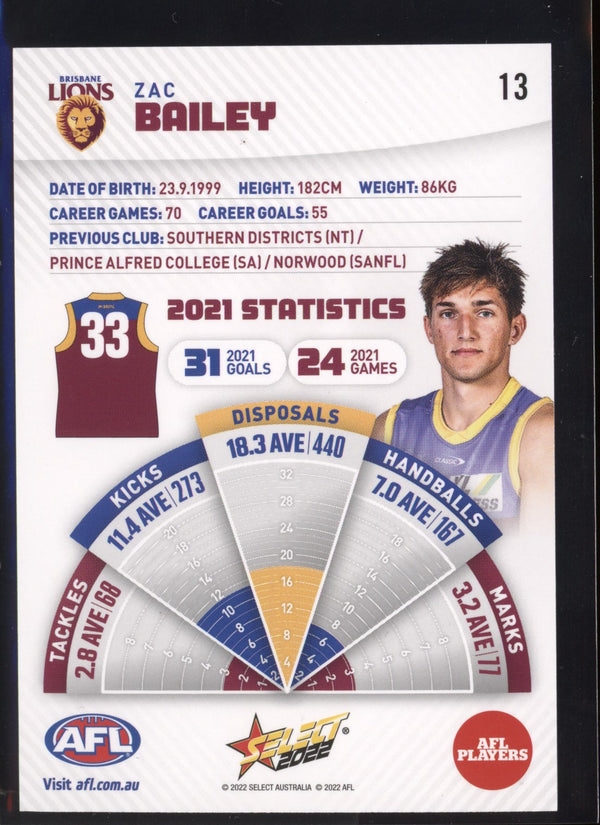 Zac Bailey 2022 AFL- Select Footy Stars Gold Seal