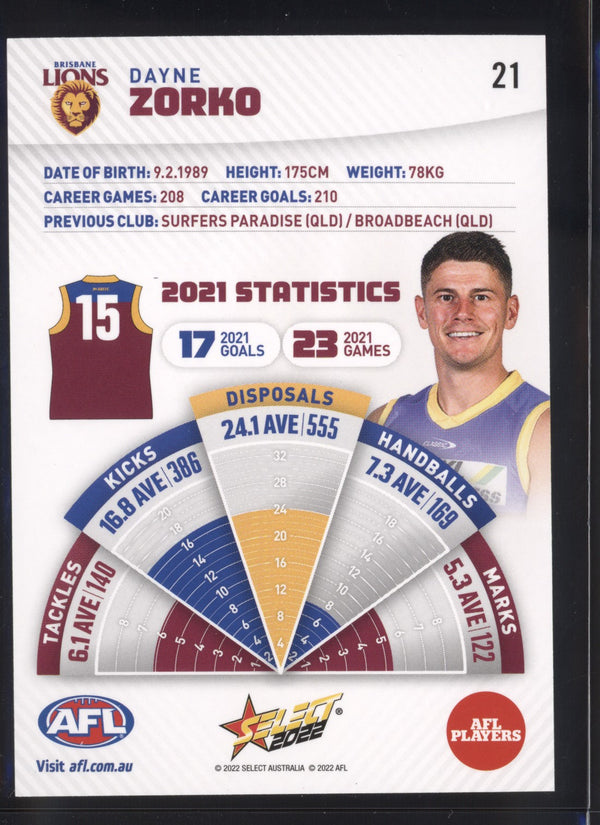 Dayne Zorko 2022 AFL- Select Footy Stars Gold Seal