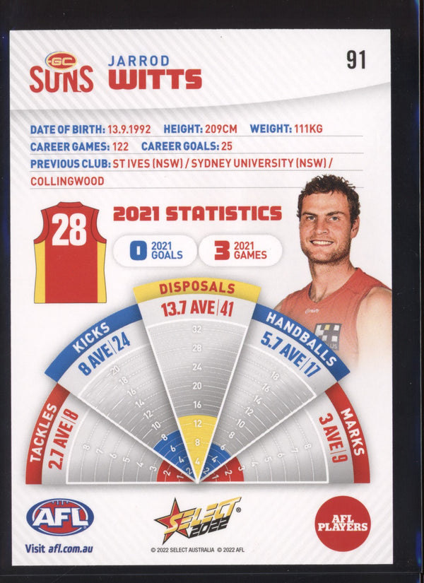 Jarrod Witts 2022 AFL- Select Footy Stars Gold Seal