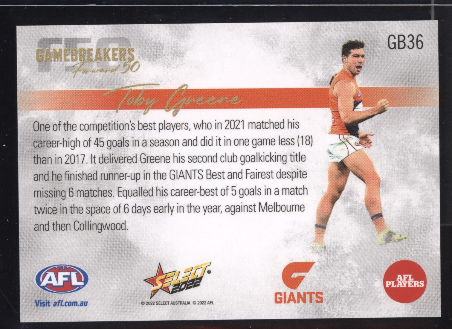 Toby Greene 2022 Select Footy Stars Gamebreakers