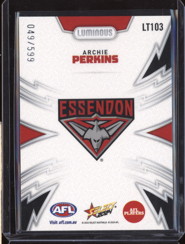 Archie Perkins 2024 Select Footy Stars LT103 Luminous Thunderbolt 49/599