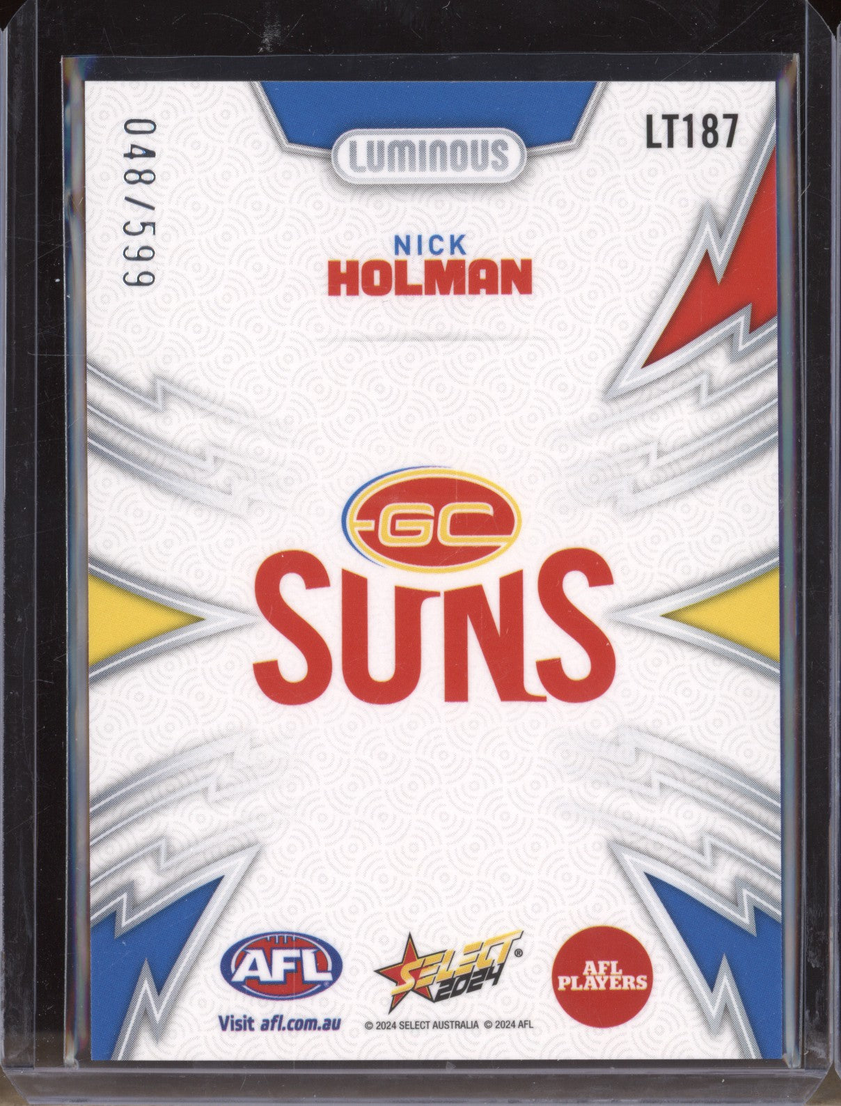 Nick Holman 2024 Select Footy Stars LT187 Luminous Thunderbolt 48/599