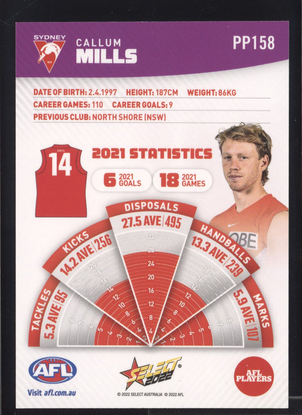 Callum Mills 2022 AFL- Select Footy Stars Purple Parallel