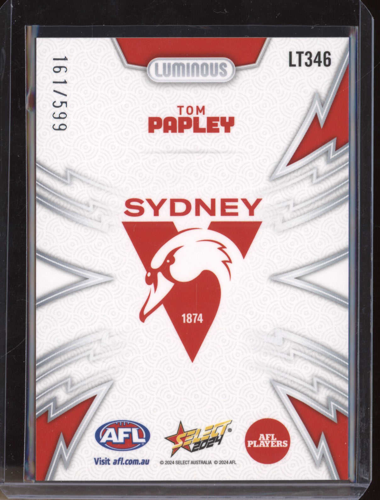 Tom Papley 2024 Select Footy Stars LT346 Luminous Thunderbolt 161/599